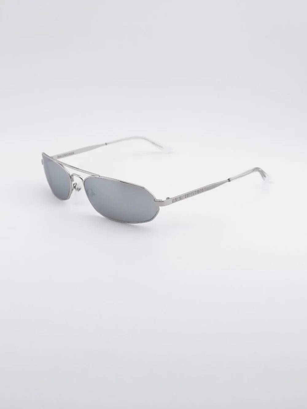 Balenciaga BB0010S 005 Unisex Sunglasses Silver Oval Frame, Silver Lenses
